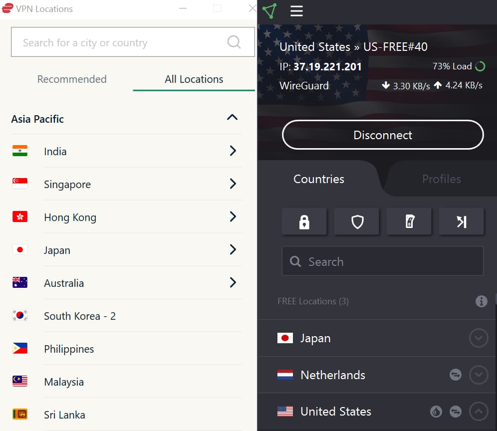 ExpressVPN v. servidores gratuitos do Proton VPN
