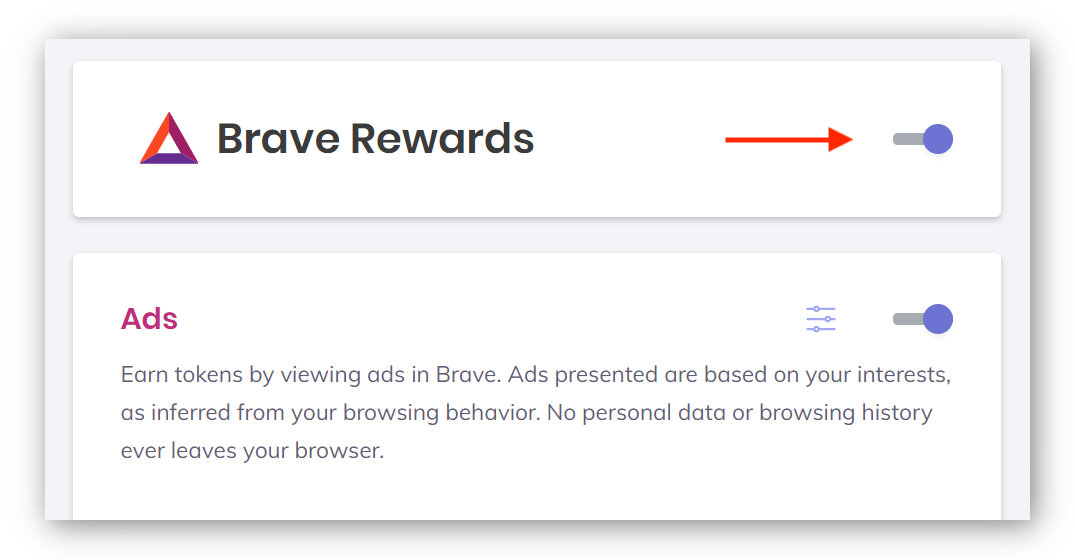Zrzut ekranu z ustawieniami nagród w przeglądarce Brave