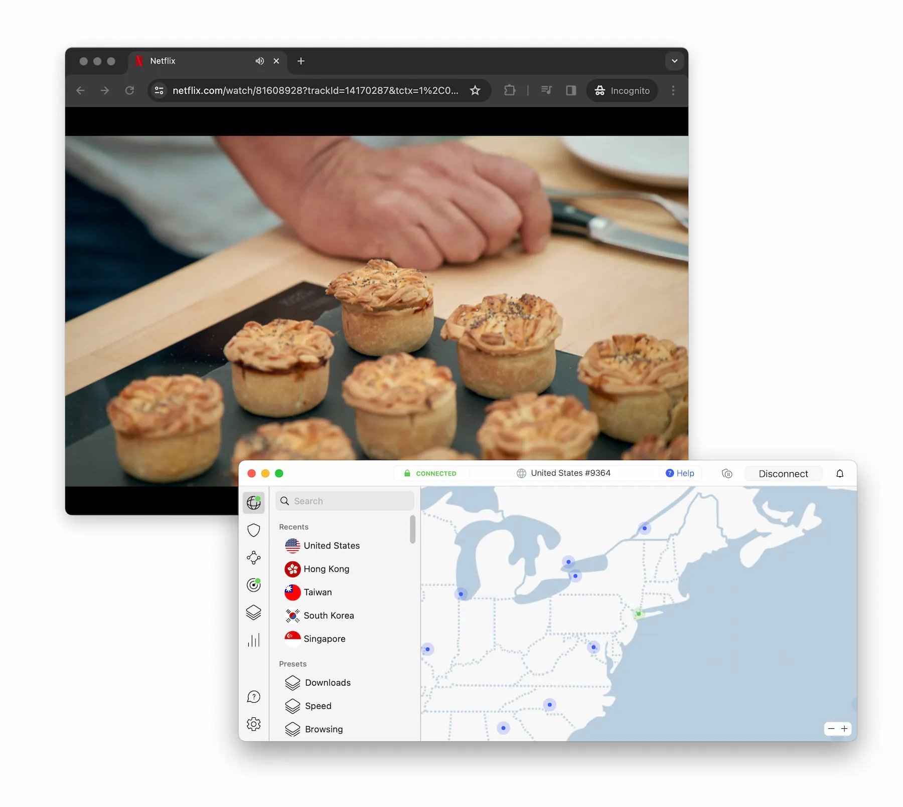 Schermata del server di New York di NordVPN che sblocca Netflix USA.