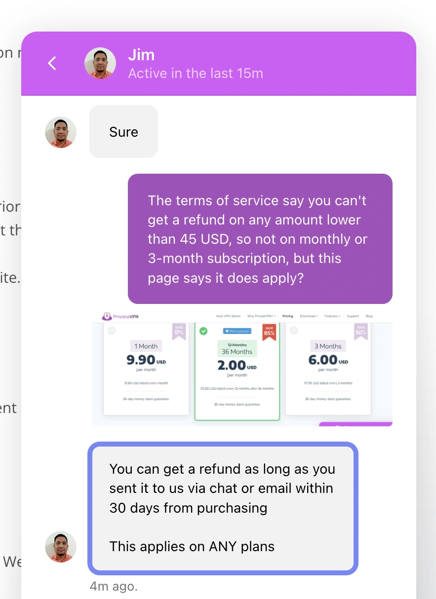 Chat with customer support agent