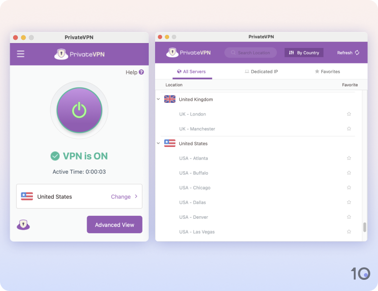 PrivateVPN's app for macOS