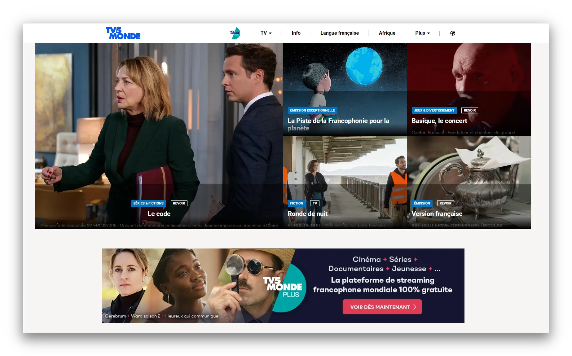 Exemple de contenu disponible sur TV5Monde